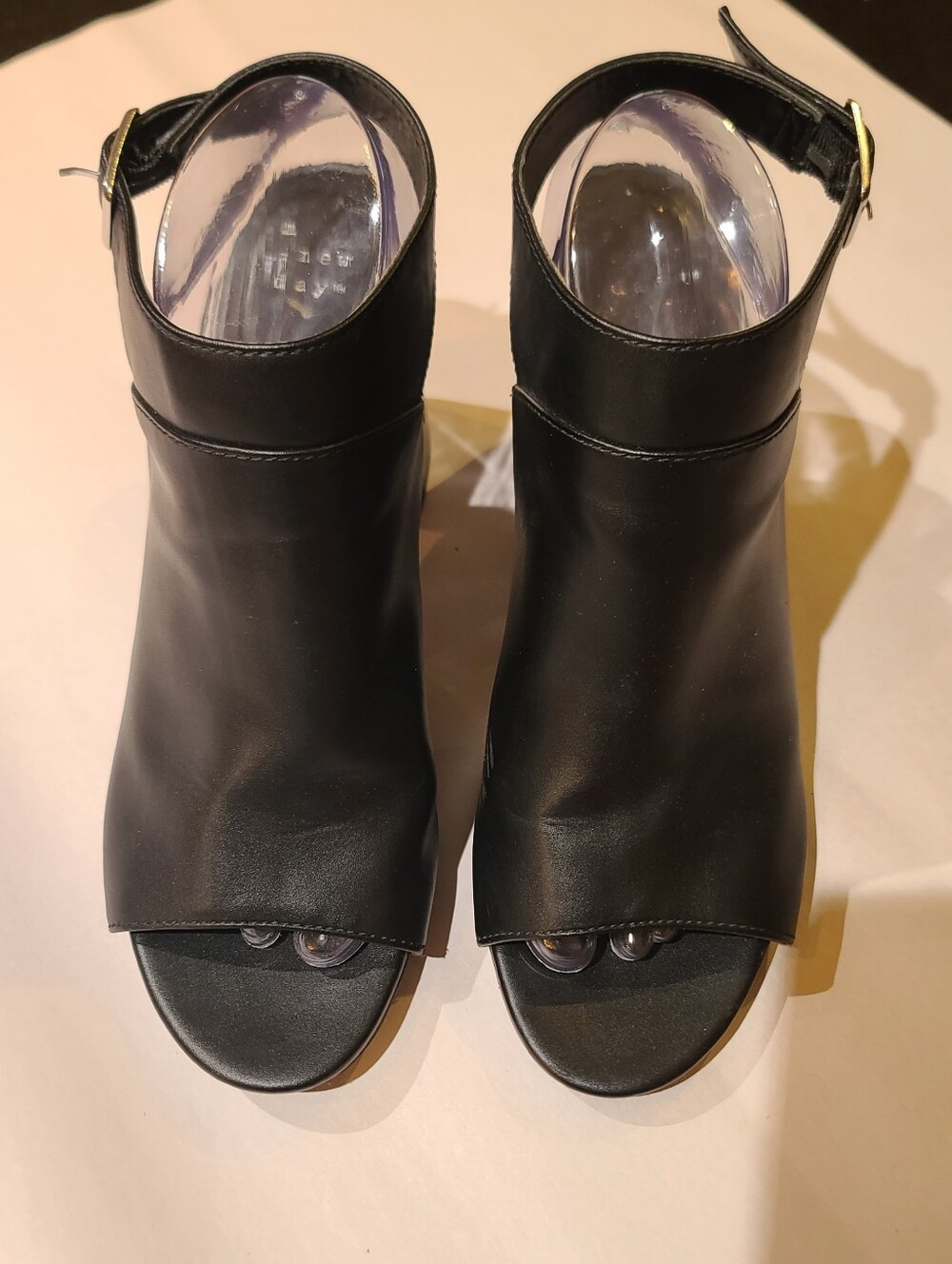 A New Day Black Peep Toe Faux Leather Ankle Strap Buckle Heel Bootie 9.5